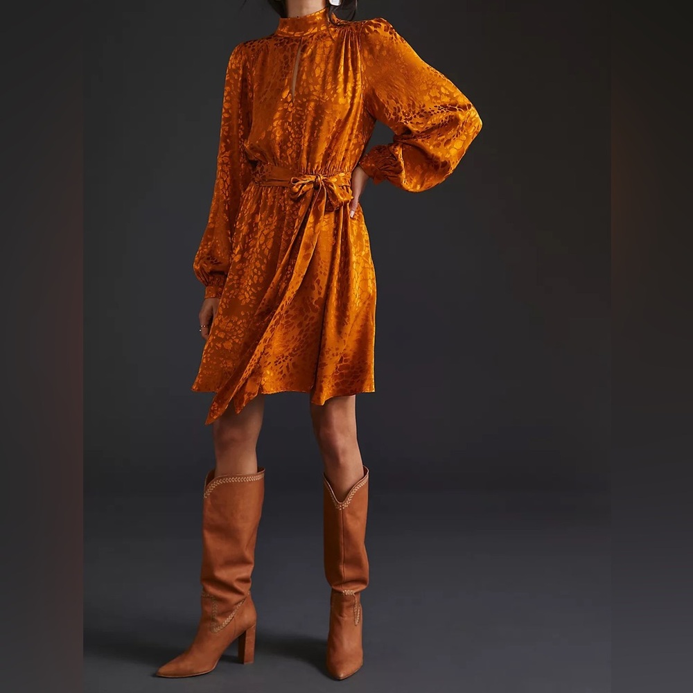 Anthropologie Jacquard Mini Dress Maize XS